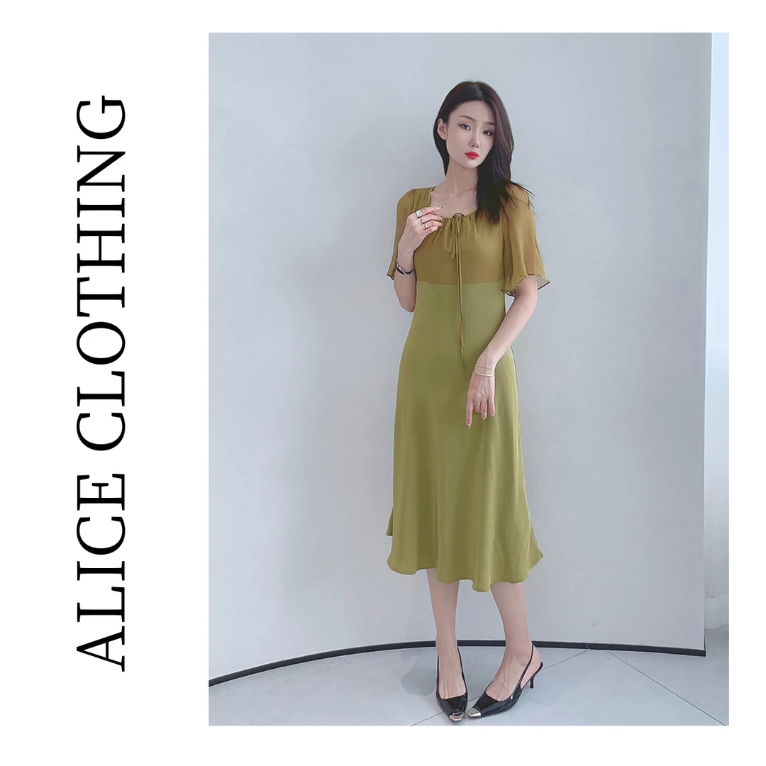 1【ALICE “呼吸之间”方领连衣裙】丝滑垂坠复古显瘦S2132846W