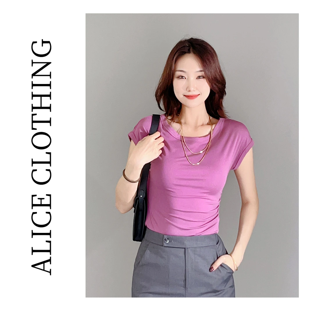 5【ALICE “A4腰”百搭打底衫】弹力褶皱 优雅显瘦 S2137762L