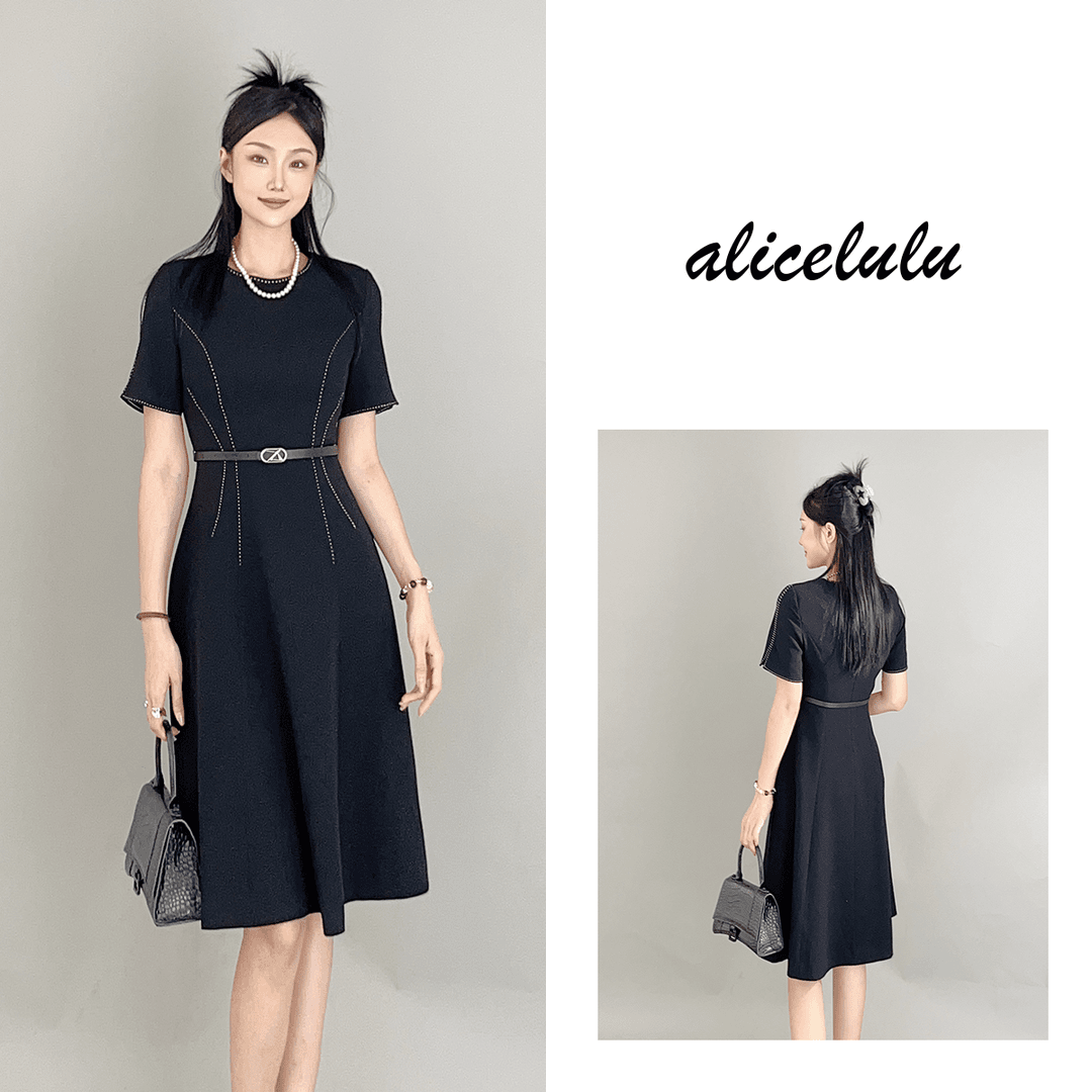5 ALICE “优雅线条”连衣裙 时髦明线 皮质腰带 S2138760B
