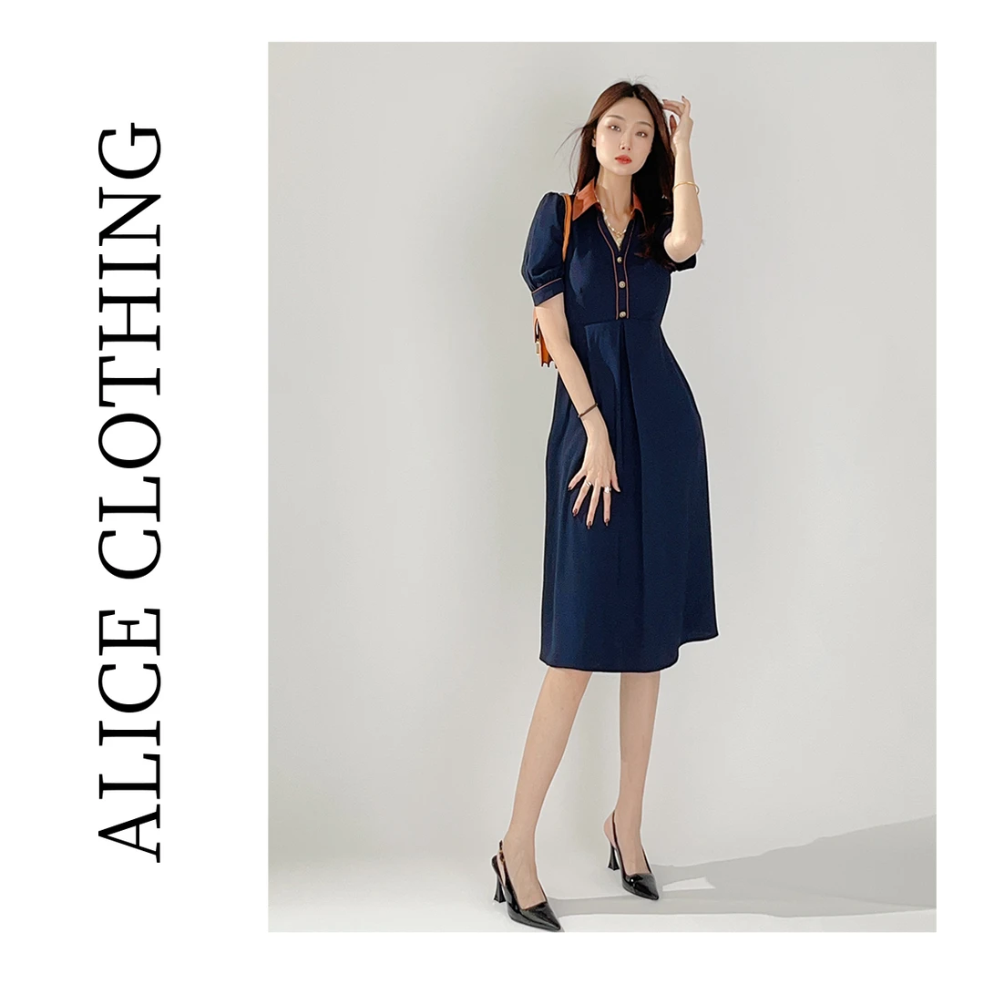 5【ALICE “优雅夜曲”连衣裙】轻奢醋酸 时髦拼色 H1033501Q