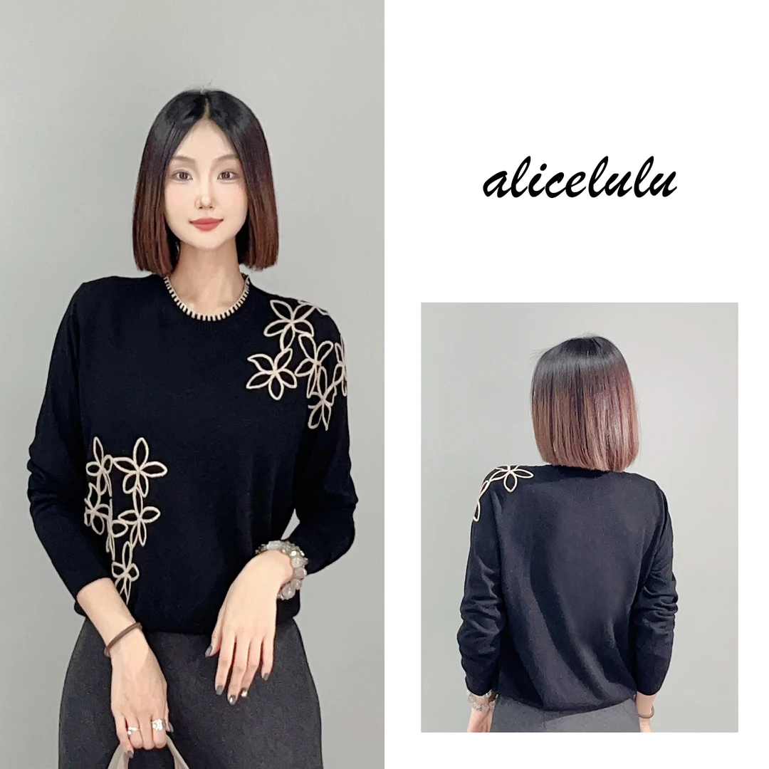 1 ALICE “雪上花”毛衣 优雅拼色 温婉柔滑 S2140511U