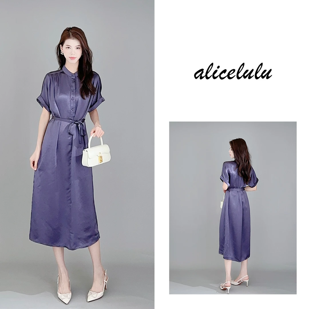 5 ALICE “日照烟紫”连衣裙 轻奢醋酸 柔滑悬垂 S1033780Q