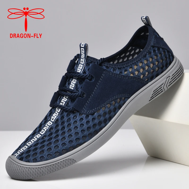 蜻蜓牌男鞋夏季薄款网面鞋软底飞织洞洞男士休闲鞋百搭防滑爸爸鞋