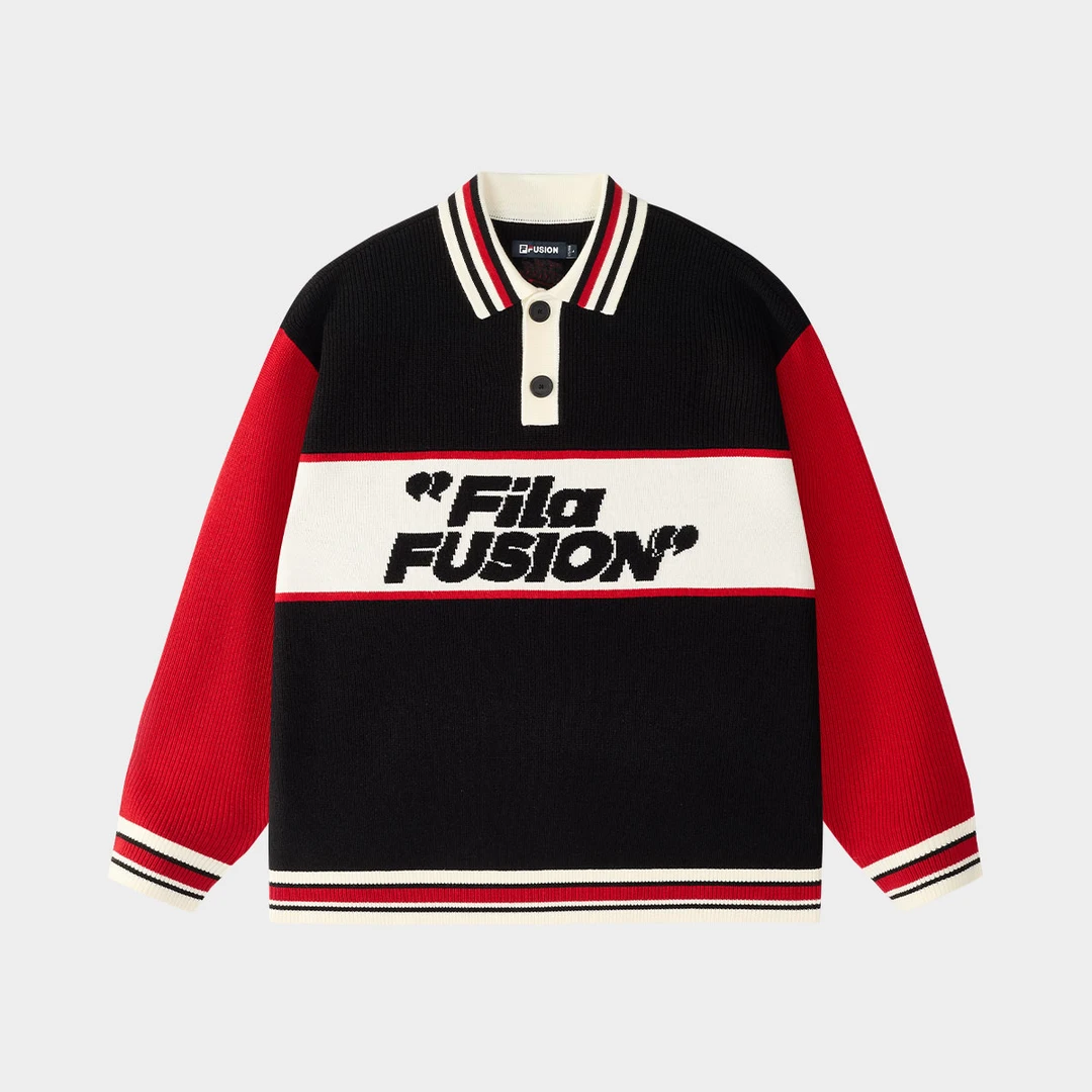 FILA潮牌男女同款潮流运动宽松编织衫复古美式撞色长袖T11U512404