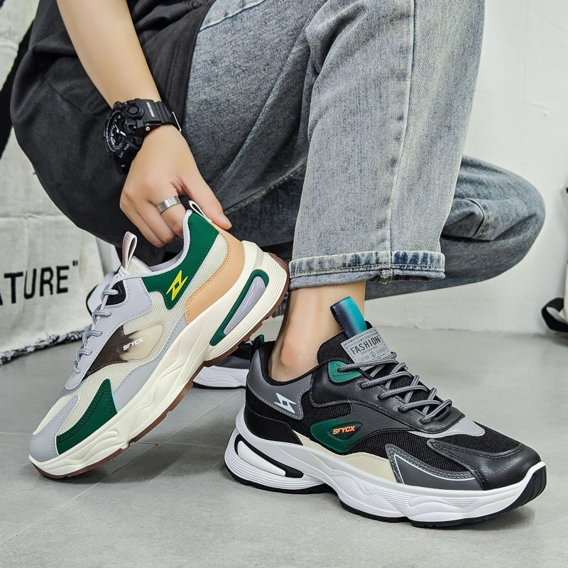 FOORAABO/法拉步小众高级感男鞋耐磨运动ins潮透气厚底网面老爹鞋