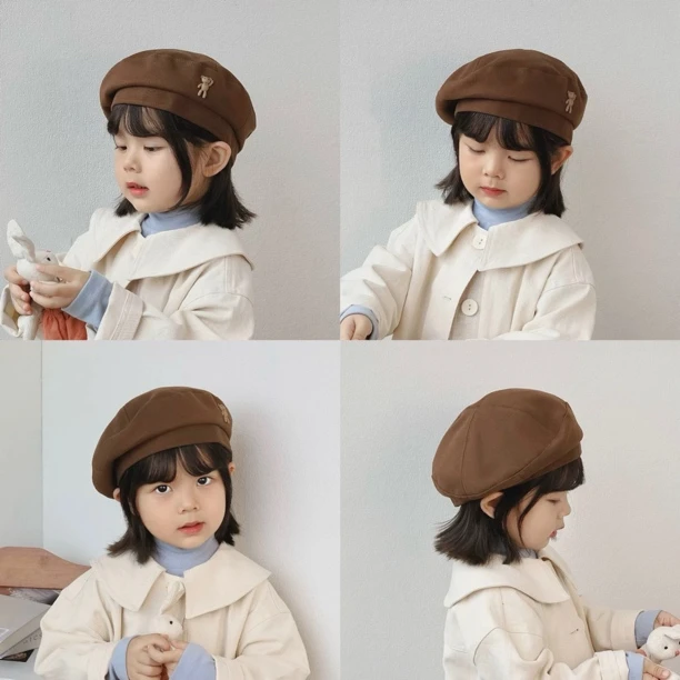 儿童贝雷帽宝宝韩版时尚亲子画家帽女童休闲南瓜帽小孩秋冬蓓蕾帽