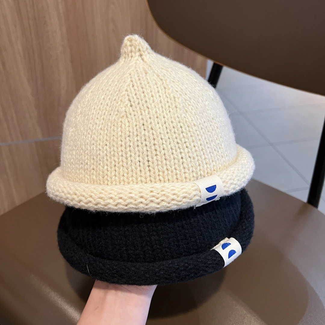 原宿风儿童瓜皮帽秋冬季婴儿奶嘴毛线帽子男女宝宝简约百搭套头帽