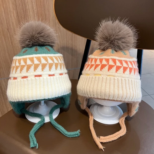 【冬天的氛围感】儿童帽子秋冬季宝宝毛线帽时尚男女童针织护耳帽潮