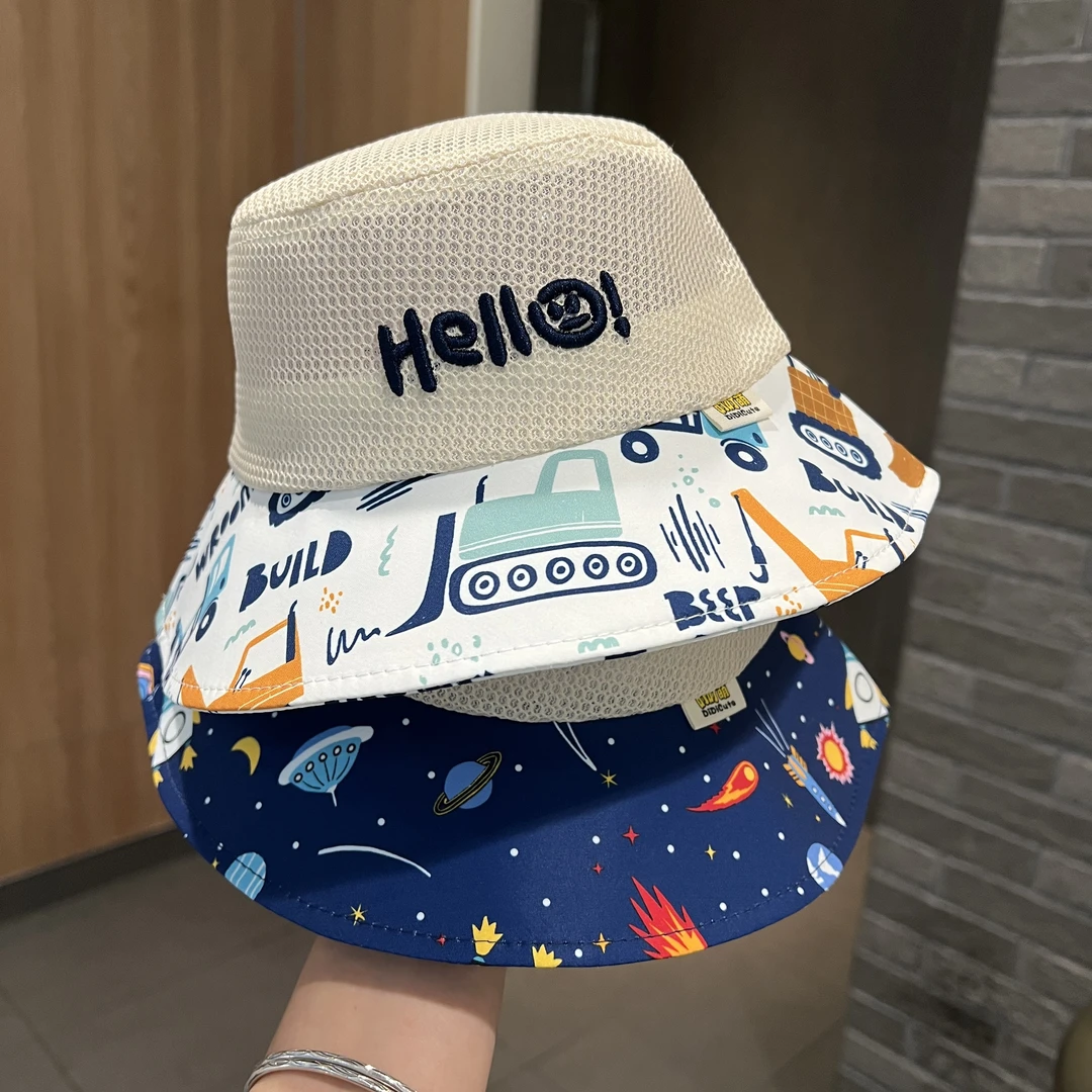 儿童帽子夏季薄款渔夫帽男女童网眼透气防晒渔夫帽宝宝太阳凉帽