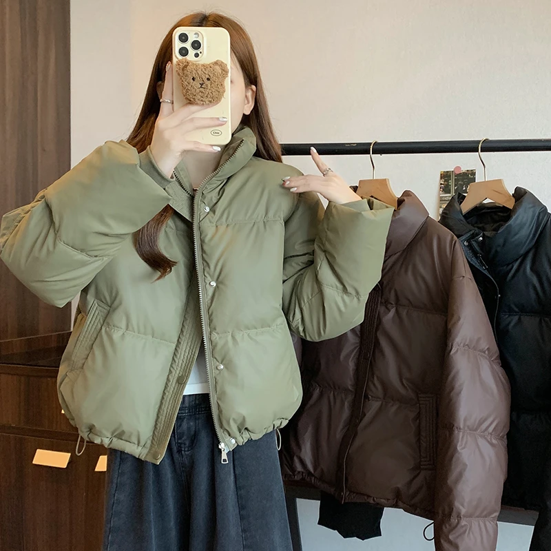 【618】2023年秋冬新款PU皮短款棉服时尚立领百搭保暖加厚棉衣外套