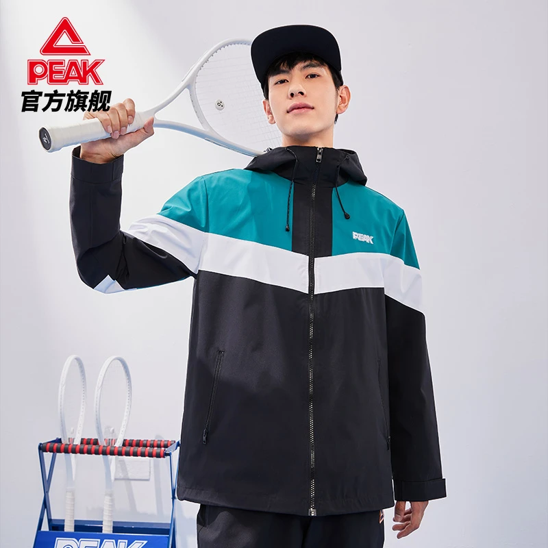 匹克22新款男梭织运动休闲时尚潮流防风撞色连帽风衣-DF223061