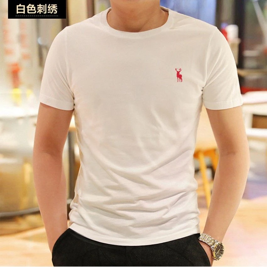 美式爆款af男士短袖t恤夏季圆领休闲修身打底衫纯白上衣纯棉刺绣