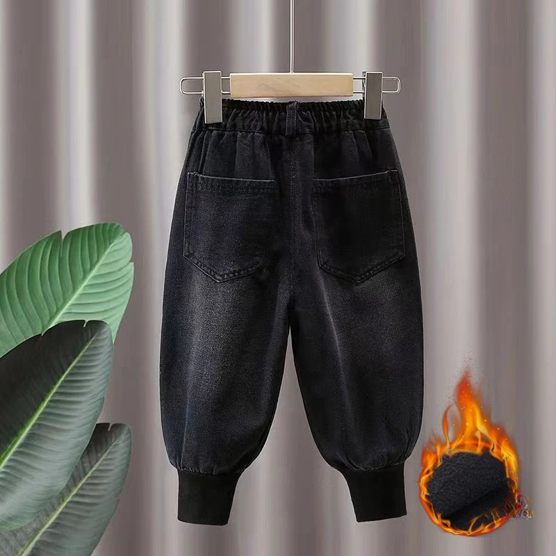 男童裤子儿童加绒牛仔裤冬季超软一体绒加厚休闲长裤保暖宽松百