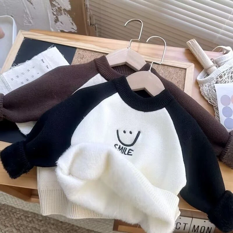 宝宝儿童长袖套头新款毛衣春秋上衣女童2023男童打底衫加厚保暖