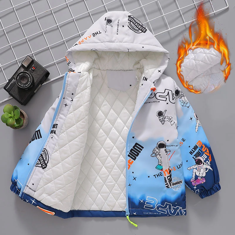 童装男童外套秋冬季夹棉中厚棉服2023新款太空人中大童二棉风衣