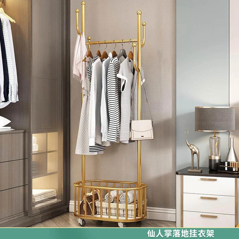 立式仙人掌落地挂衣架带轮卧室阳台轻奢衣帽架可移动衣帽架