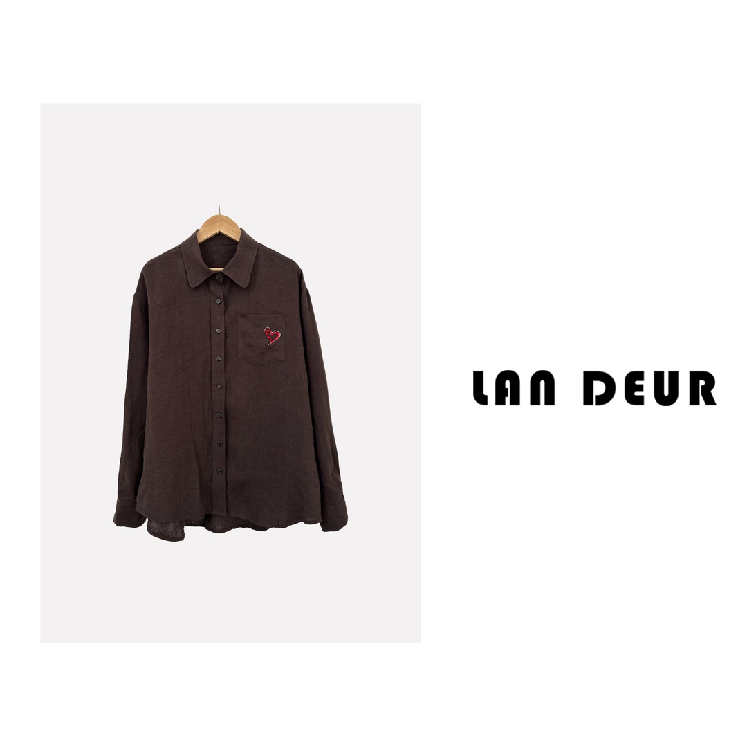 JIUJIU【晴南】休闲百搭爱心刺绣100亚麻衬衫长袖时尚女士0228