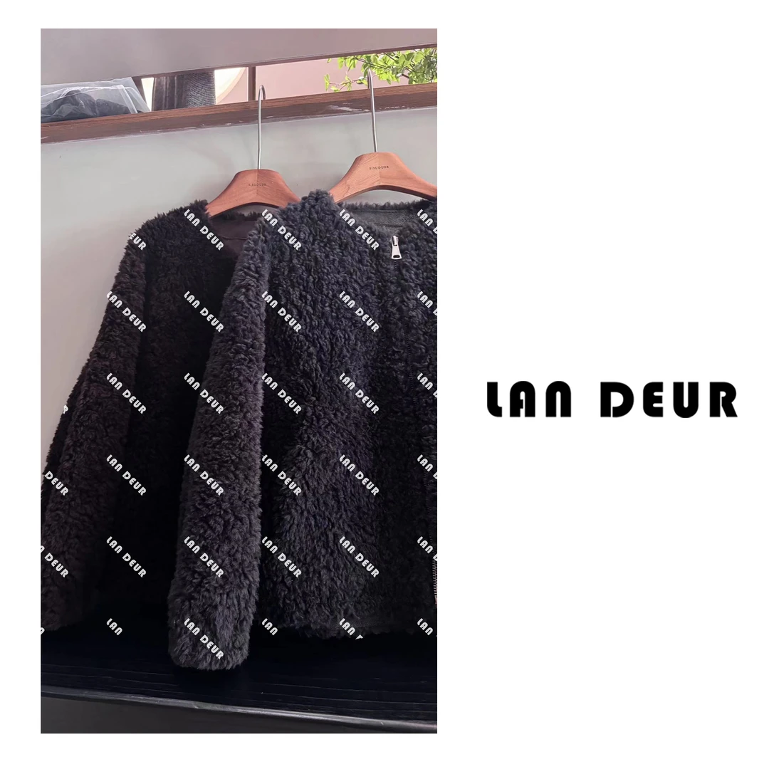 【吹吹晚风】100%羊毛保暖百搭时尚圆领毛毛外套女上衣秋冬