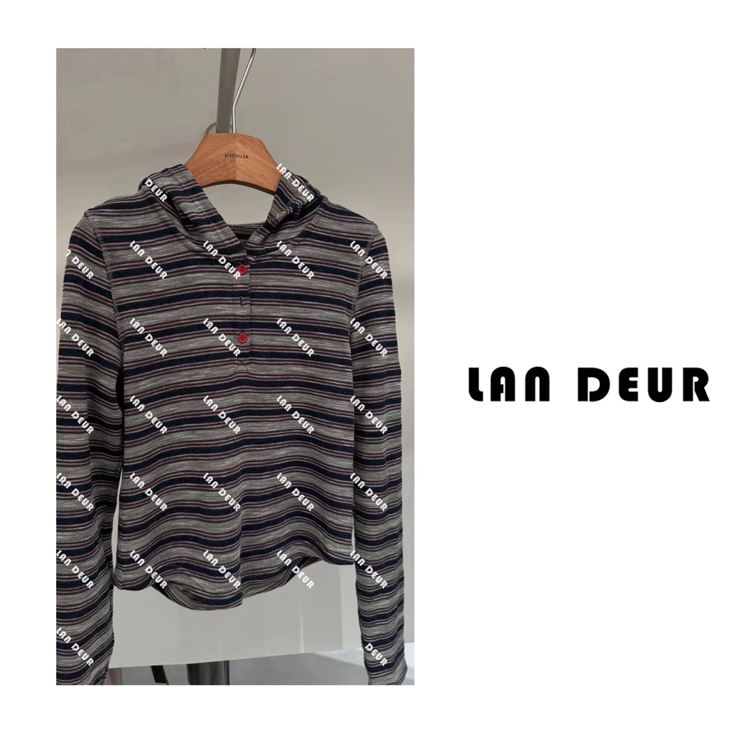 JIUJIU【美式沙丘】时尚条纹连帽慵懒风T恤0914-20332