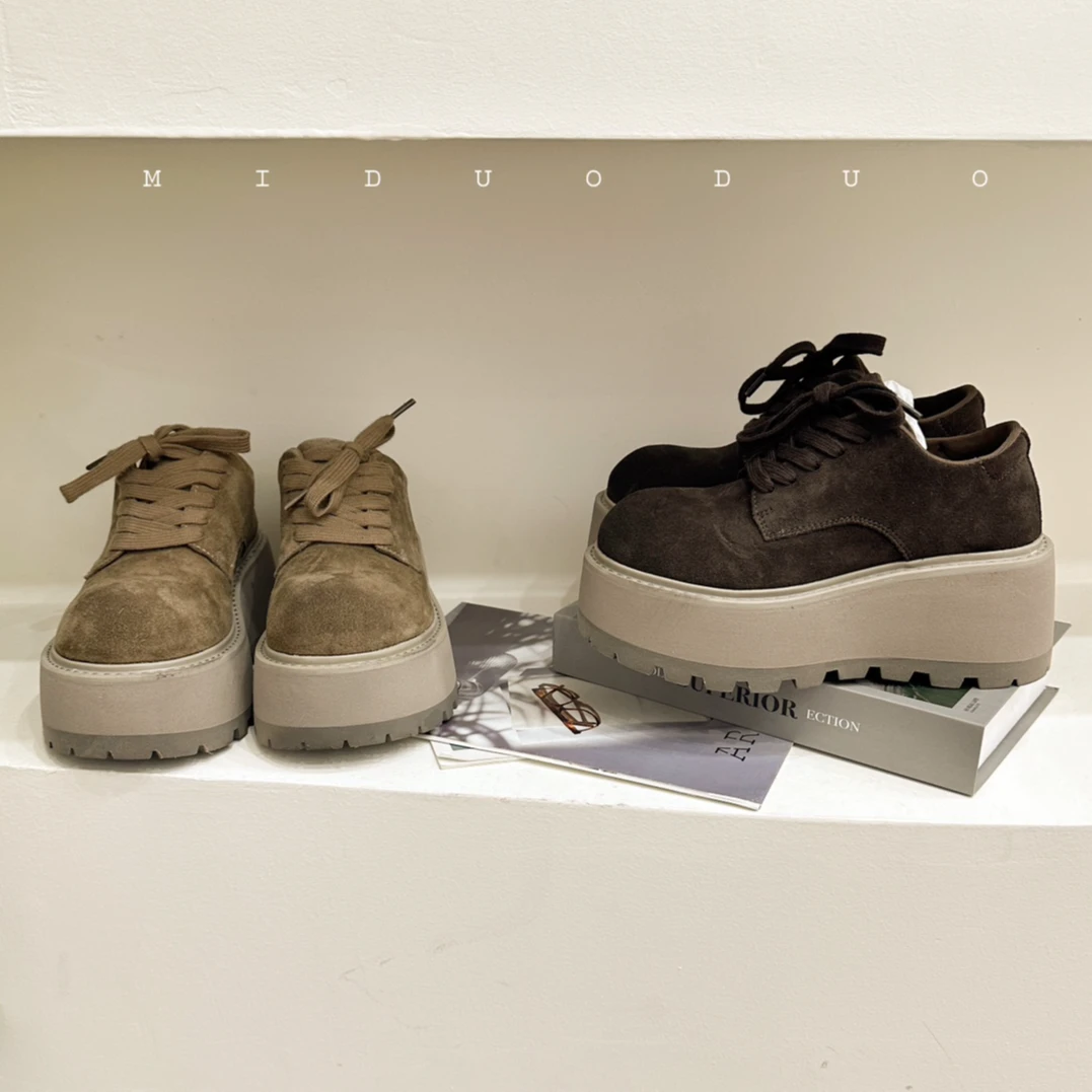 网红爆款休闲翻毛皮低帮板鞋女百搭圆头24新款厚底小个子增高女鞋