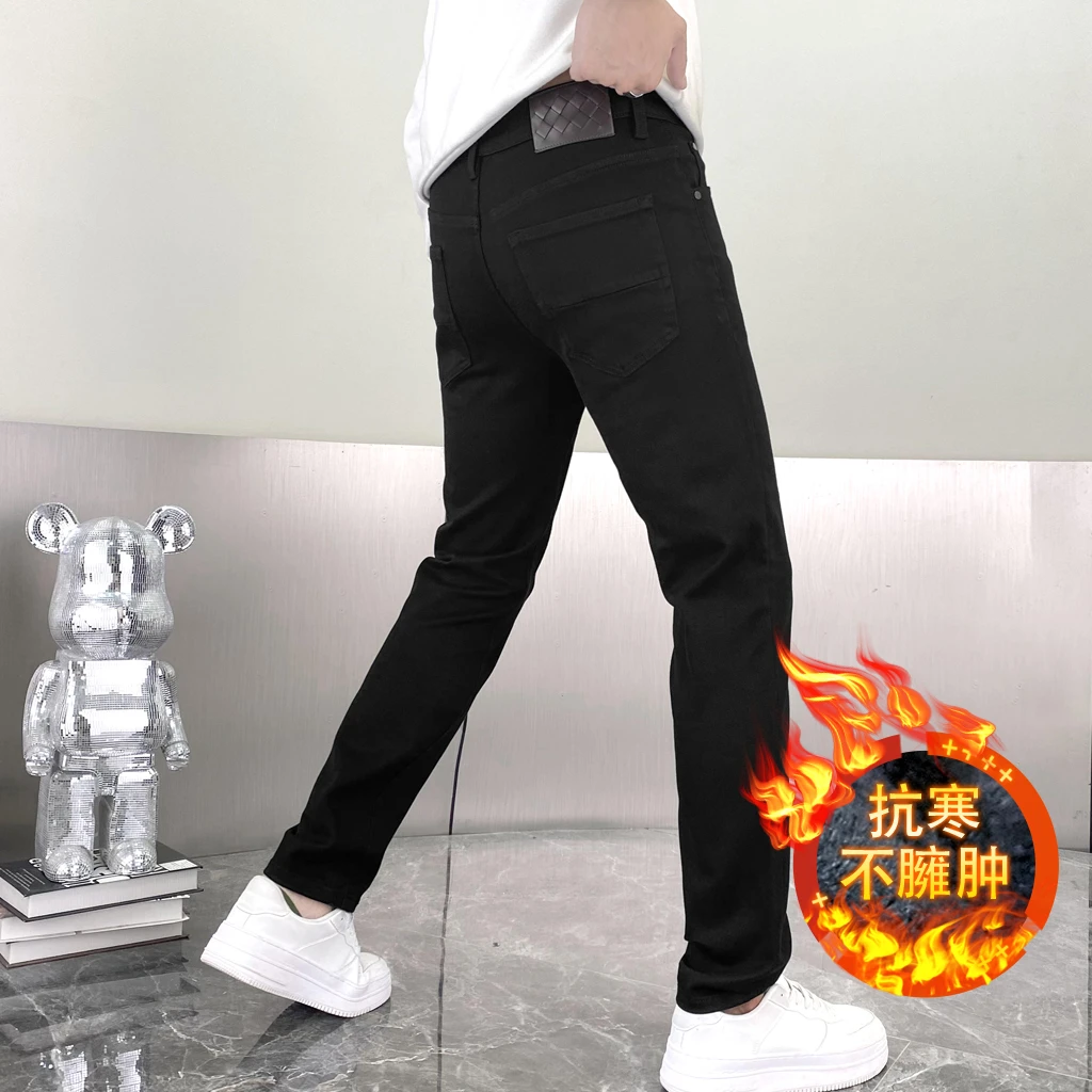 冬季新款黑色男士牛仔裤防褪色百搭中腰弹力修身小直筒牛仔长裤