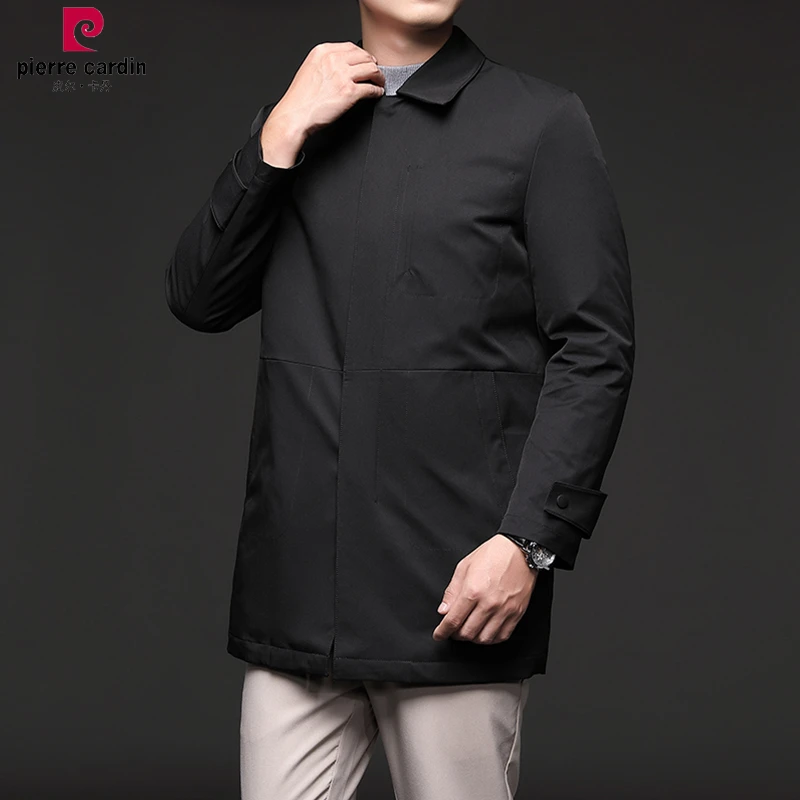 皮尔卡丹羽绒服翻领90白鸭绒中长款防风外套商务保暖户外可脱卸