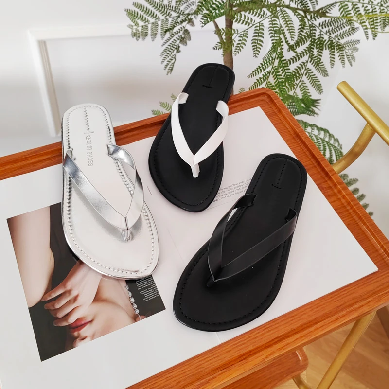 2024夏季新品轻奢小众真皮手工车线平底夹脚凉拖人字拖鞋沙滩拖女