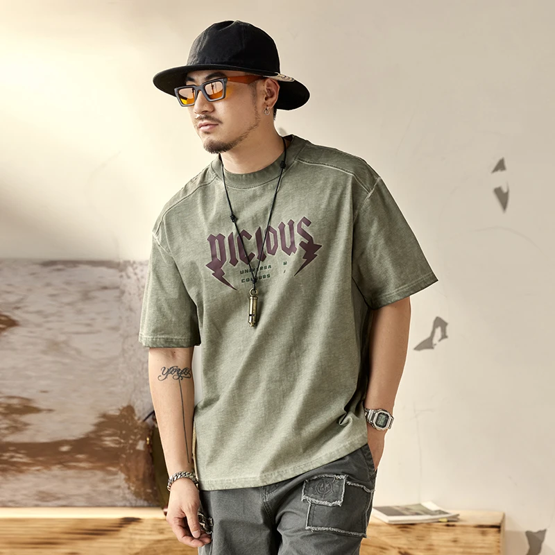 318男士美式夏季半袖宽松潮流印花圆领大码休闲百搭复古重磅T