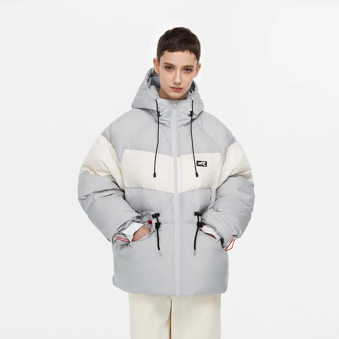 RASS撞色连帽收腰羽绒服男士运动时尚宽松加厚防风保暖冬季休闲