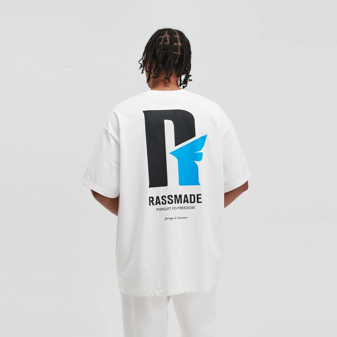 RASS撞色字母翅膀短袖白色男士青春流行简约日常流行情侣款男女