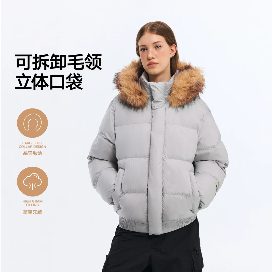 RASS可拆卸短款毛领棉服柔软时尚户外休闲情侣加厚连帽保暖冬季潮