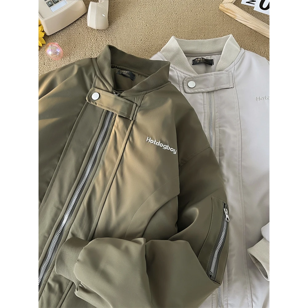 潮牌美式字母刺绣棒球服飞行员夹克男情侣复古秋冬季加厚棉服外套