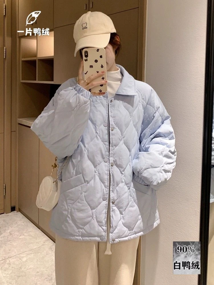 羽绒服白鸭绒2024年冬新款轻薄羽绒服女短款翻领韩版修身小个子宽