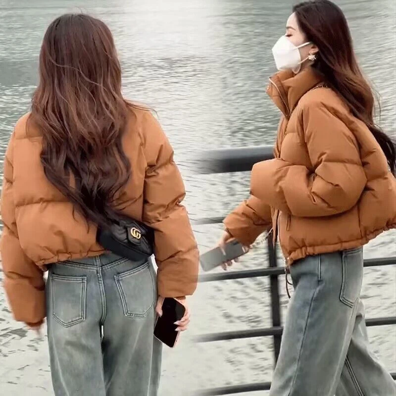 短款羽绒服女黑色2024冬季新韩版加厚小个子立领白鸭绒面包服外套
