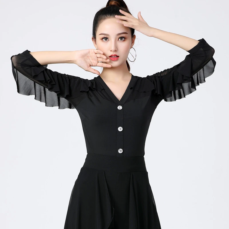 （老师同款）摩登舞交谊舞上衣新款舞蹈服女长袖水兵舞服装跳舞衣秋