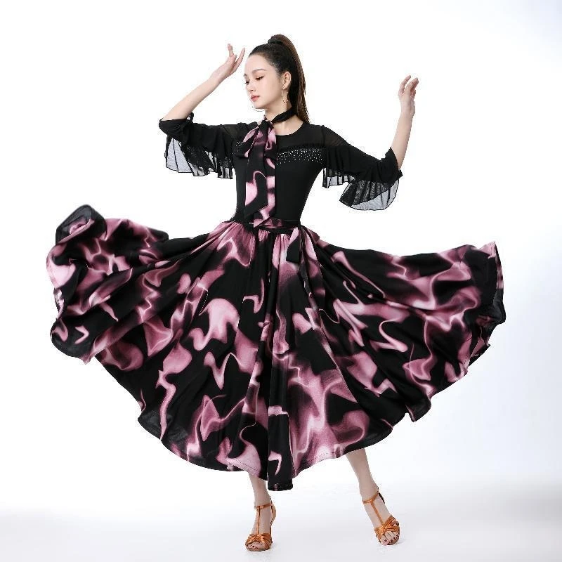 720度点帕斯舞长裙舞蹈裙女交谊舞吉特巴广场舞裙大摆半身裙新款