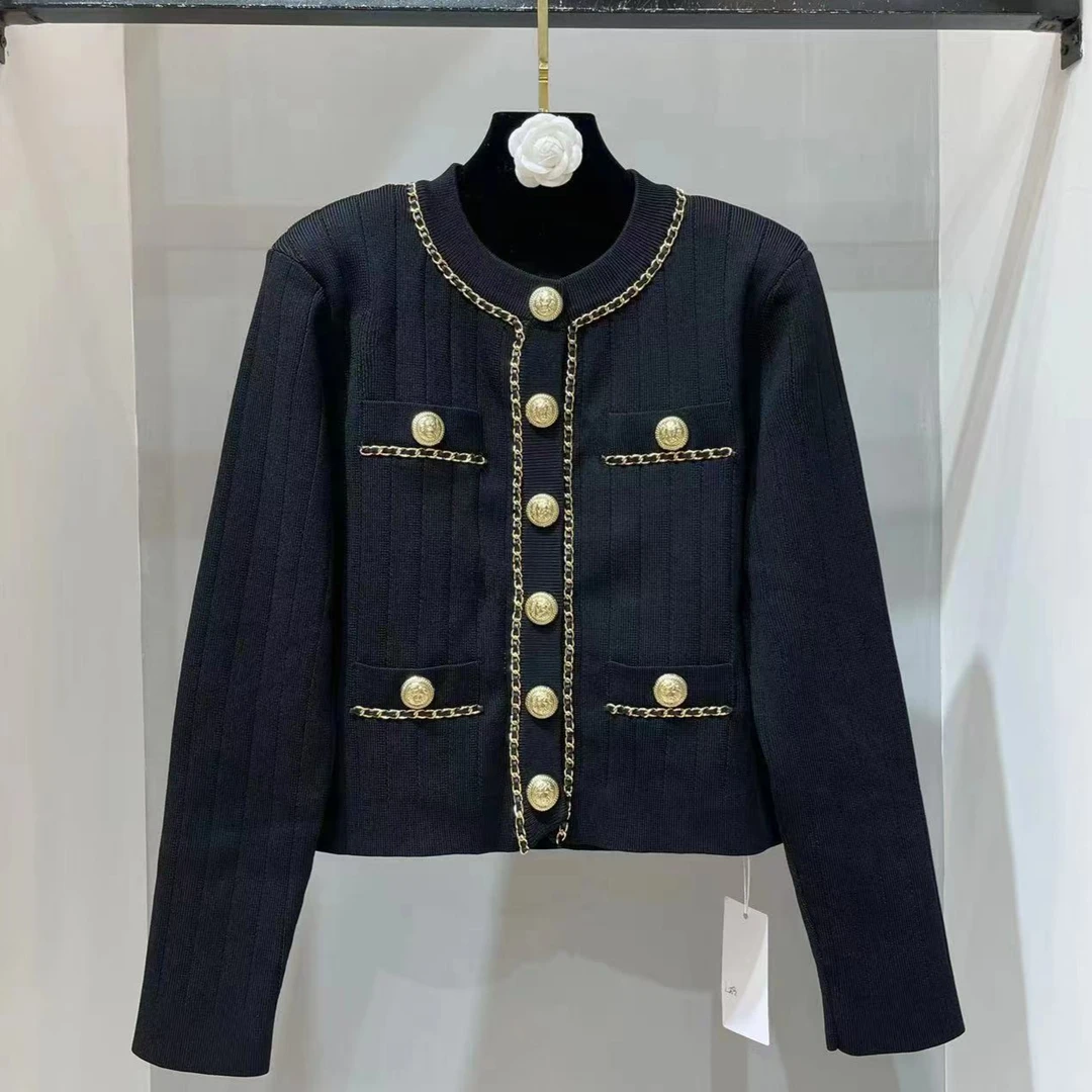 2055时尚气质秋季轻奢修身设计师针织长袖短外套百搭遮肉