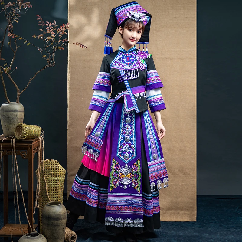 广西壮族服装成人南宁三月三少数民族服饰女盛装壮锦刺绣演出长裙