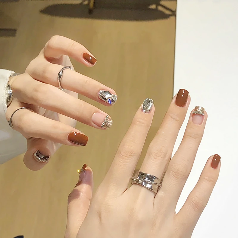 美拉德穿戴甲焦糖拿铁秋冬爆款美甲穿戴式指甲贴片成品美甲假指甲