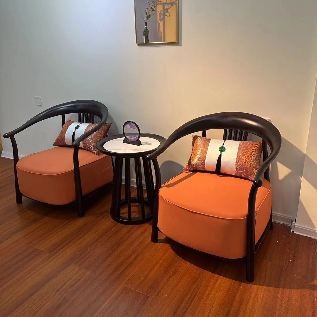 【乌金木】新中式实木休闲椅围椅三件套家具套装办公室茶几组合家具