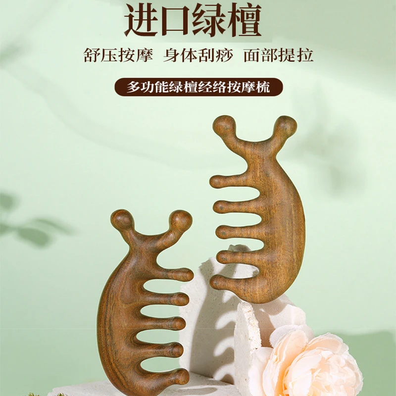 金丝紫檀绿檀经络梳头皮按摩梳子头部按摩器疏通经络头疗神身体
