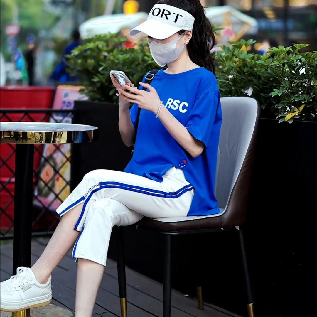 网红运动套装女士洋气夏季宽松时尚显瘦减龄舒适透气清凉两件套服