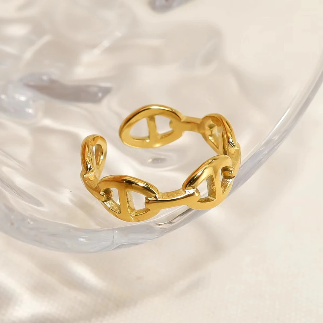 钛钢戒指 欧美风经典百搭猪鼻子戒指开口可调节时尚高级双11爆款