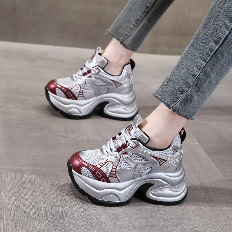 【增高8CM】爆款厚底小个子老爹鞋女2025秋季松糕网面透气运动休闲