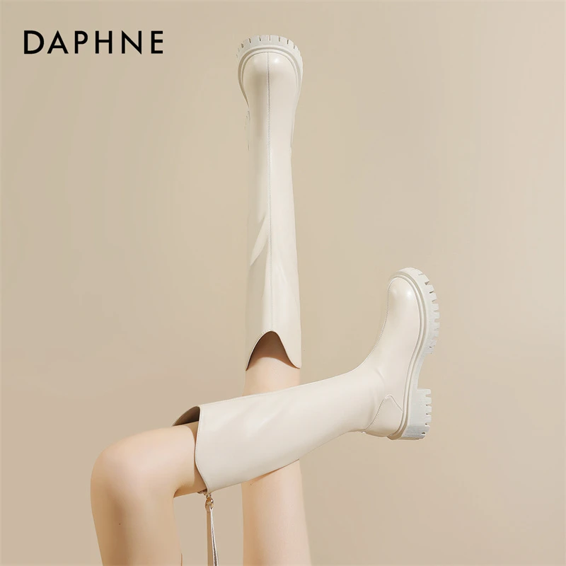 达芙妮西部牛仔靴子女长筒靴2025爆款v口百搭厚底骑士靴高筒长靴