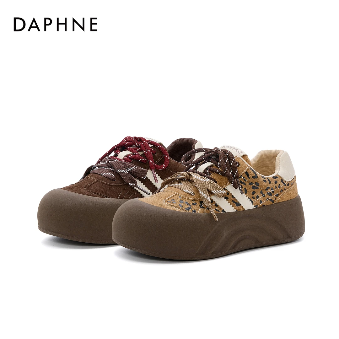 达芙妮春上新复古双系带丑萌胖头鞋女2025年厚底板鞋休闲松糕鞋