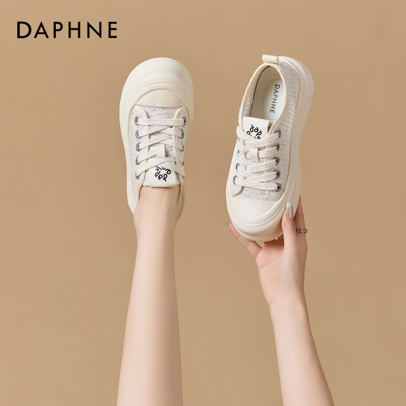 达芙妮厚底休闲鞋女2025春新款透气镂空不闷脚小白鞋时尚百搭板鞋