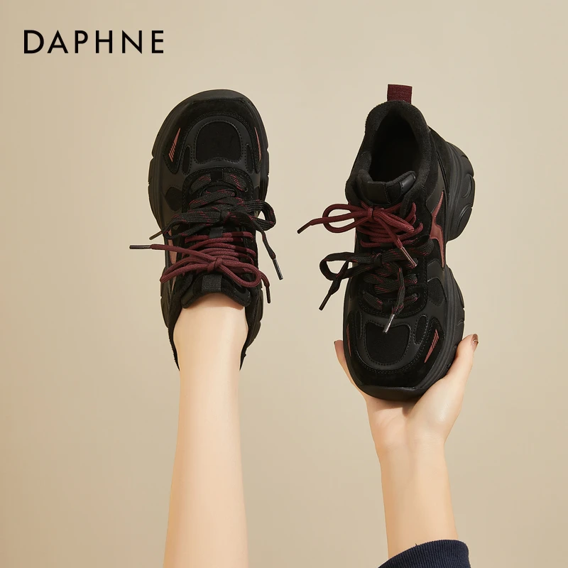 达芙妮厚底加绒老爹鞋女2025新款冬季百搭复古保暖棉鞋休闲运动鞋