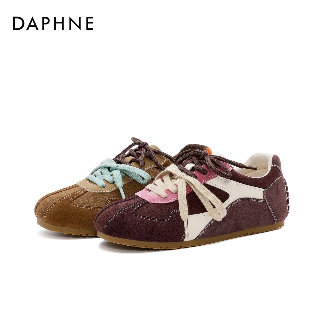 达芙妮拼色复古德训鞋女款2025年新款秋季爆款百搭软底运动休闲鞋
