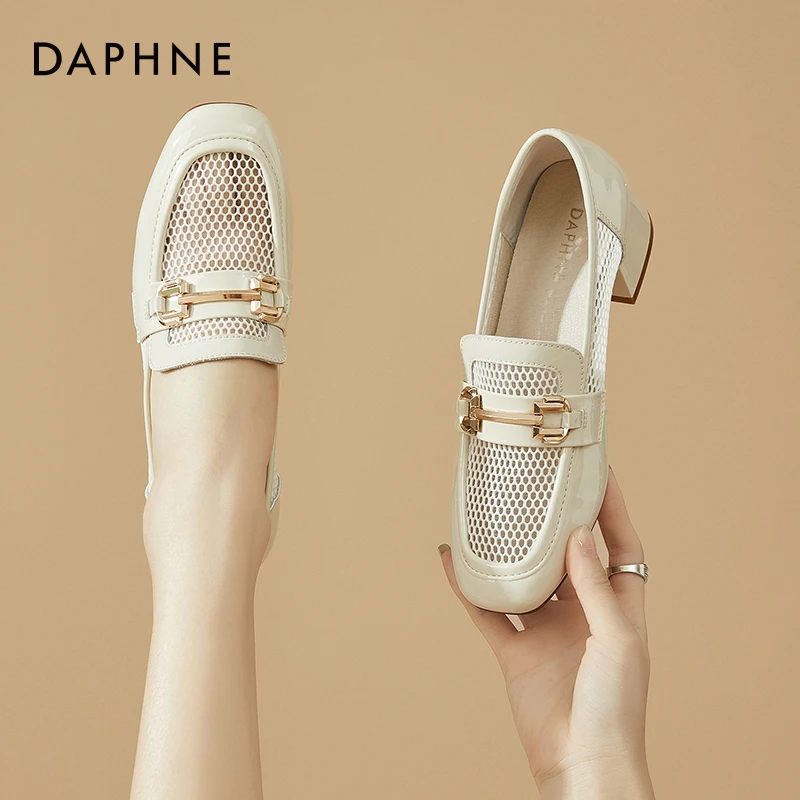 达芙妮平价百搭高跟鞋2025年秋季单鞋真皮网面女鞋软面软底妈妈鞋